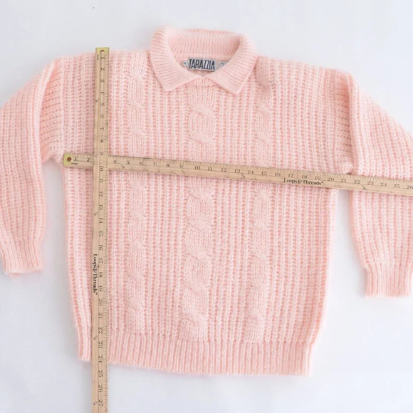 Vintage Tarazzia Light Pink Chunky Cable Knit Collared Pullover Sweater M - Picture 4 of 10